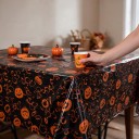 Halloween Tablecloth with Pumpkin Design Rectangular 130 x 220 cm Glossy Surface Black with Orange Pumpkins Party and Celebration Decoration 2
