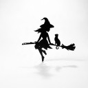 Halloween Türhängedekoration Hexe mit Katze auf dem Besen 25 x 20,5 cm Eisen Schwarz Metall Schild Eingang und Tür Dekoration 6
