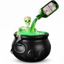 Halloween Witch's Cauldron with Skeleton and Fog LED Lighting 20 cm USB Powered Black with Green Light Party and Table Decoration 1