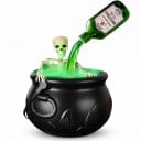 Halloween-Zaubererkessel mit Skelett und Nebel LED-Beleuchtung 20 cm USB-Stromversorgung Schwarz mit grünem Licht Dekoration für Partys und Tische 1