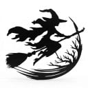 Halloweendekoration für Türen Hexe auf dem Besen mit Halbmond 30 x 26 cm Metall-Silhouette Eisen Schwarz Dekoschild Eingangsschmuck 5