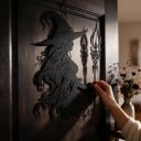 Halloweendekoration für Türen Hexe mit langen Haaren und Stock 30,28 x 40 cm Schwarze Silhouette Dekoschild Eingang und Wohnung 2