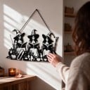 Halloweeni dekoráció az ajtóra Három boszorkány könyvekkel 30 x 15 cm Fekete sziluett Díszítő tábla Bejárat és belső tér díszítése Halloweenra 5