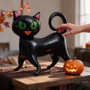 Halloweeni Dekoráció Nafukáló Fekete Macska 5 db Álló 65 x 62 cm Zöld Szemekkel Fekete és Zöld Halloweeni Bulira 5