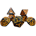Halloweeni játékdobók 7 db Fekete narancssárga díszítéssel a Sárkánybarlang RPG társasjátékokhoz és szerepjáték estékhez 3