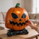 Halloweeni Nafukáló Dekoráció Tök Álló Lufi 65 x 85 cm Rémisztő Arc Narancssárga Fekete és Zöld Halloweeni Bulira 3