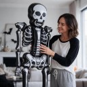 Halloweenin Ilmapallo Koriste Luuranko Seisova 250 x 80 cm Suuri Luuranko Koko Kehon Musta ja Valkoinen Halloween-juhliin 3