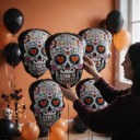 Halloweense Opblaasbare Ballonnen Skedel 5 st 67 x 50 cm Mexicaanse Versierde Skedel Calavera Met Bloemen en Hartjes Wit Zwart en Kleurrijk 4