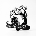 Halloweensk dekorationsophæng til døre Spøgelseshus med græskar og træ 28 x 30 cm Sort silhuet Dekorativ skilt Indgangs- og boligudsmykning 1