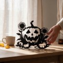 Halloweenská dekorace na dveře nebo stěnu Vyřezávaná dýně se slunečnicemi 30 x 25 cm Černá silueta Ozdobná cedule Podzimní výzdoba bytu 3