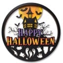 Halloweenská dekorácia na dvere alebo stenu Kulatá cedule Happy Halloween 40 cm Plochá 2D Strašidelný dom a duchovia Barevná Výzdoba vchodu 5