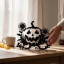 Halloweenská dekorácia na dvere alebo stenu Vyrezávaná tekvica so slnečnicami 30 x 25 cm Čierna silueta Ozdobná tabuľa Jesenná výzdoba bytu 3