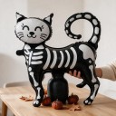Halloweenská Nafukovací Dekorace Kostra Kočky Stojící Balónek 52 x 47 cm Kočka S Kostmi a Usměvavým Obličejem Černá a Bílá Na Párty 2