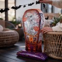 Halloweenska Nafukująca Dekoracja Szkielet W Trumnie Stojący Balon 123 x 82 x 46 cm Z Łańcuchami i Napisem RIP Pomarańczowy Biały i Fioletowy 3
