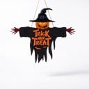 Halloweenská závesná dekorácia Trick or Treat Strašák s tekvicou 20 x 17 cm Kovová Čierno-oranžová Ozdoba na dvere a stenu na Halloween 5