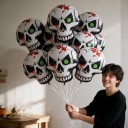 Halloweenskie Nafukujące Baloniki Czaszka 10 sztuk Baloniki w Kształcie Czaszki z Zielonym Okiem i Krwawymi Plamami Białe Czarne i Czerwone na Imprezę 3
