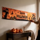 Halloweenský banner Happy Halloween S kovovými očkami 200 x 40 cm Polyester Oranžovo-čierny Dekorácie na plot a verandu Párty cedule 5