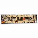 Halloweński banner Happy Halloween Z dyniami i duchami 200 x 40 cm Polyester z metalowymi oczkami Beżowa dekoracja na płot i werandę Party tablica 1