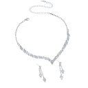 Halsband 32+14,5 cm Örhängen 4 cm Smyckeset V-formade Kristaller Försilvrad Hypoallergen Bröllops Balset 3