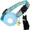 Halsband met houder voor AirTag voor katten en kleine honden Verstelbaar comfortabel halsband met print van maan en sterren Kleurrijke 7