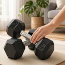 Haltères hexagonaux 6 kg 2 pcs 28,8 x 11,5 cm avec poignée striée haltères noirs et argentés pour l'entraînement à domicile et en fitness 4