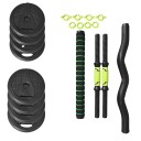 Halterset 15 kg twee dumbbells met assen van 40 cm en een grote halter met rechte of golvende stang zwart-groen voor thuisfitness en conditie 1