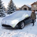 Halve autohoes 325 x 175 cm Zilveren Bescherming voor de voorruit, dak en ramen Reflecterende strepen Haken voor wielen Tegen sneeuw en ijs 2