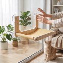 Hamaca de madera para gatos en la ventana 40 x 32 cm Cama de tela y marco de madera maciza Ventosas sin taladrar Hamaca colgante para cristal 2