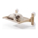 Hamaca pliabilă pentru pisici pe fereastră 45 x 34 cm Capacitate 20 kg Lemn stratificat și husă din catifea 4 ventuze 85 mm Bej Fără găurire 5