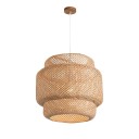 Håndlavet bambus pendellysekrone Hængende loftslysekrone E27 pære Håndvævet lampe med hvid ophængningstråd og træloftsplade 30 x 35 cm 2