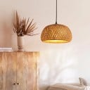 Håndlavet bambuslampe med sort ophængningsledning 105 cm Håndvævet rattan pendellampe E27 30 x 16 cm 2