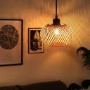 Håndlavet bambuslysekrone med sort ophængningstråd 105 cm håndflettet rattanhængelampe naturlig loftslampe med E27 LED-pære 20 x 18 cm 2