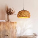 Håndlavet bambuslysekrone med sort ophængningstråd 105 cm håndflettet rattanhængelampe naturlig loftslampe med E27 LED-pære 30 x 16 cm 2