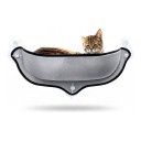 Hängender Katzenplatz für das Fenster 65 x 24 cm Gebogenes Liegekissen mit 3 Saugnäpfen Grau mit schwarzem Rand Für Glas ohne Bohren für Katzen 3
