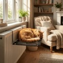 Hanging Bed for Cats for Radiator and Window 45 x 30 cm Metal Frame with Hooks Breathable Mesh Foldable Black Balcony Bed 2