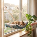 Hanging Cat Bed for Window with Suction Cups 50 x 28 cm Removable Plush Cushion Curved Lounge for Glass and Balcony 2