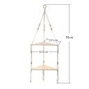 Hanging Corner Shelf 32.5 cm Two-Tier Wooden Shelf with Rope for Wall Storage Corner Shelf 2