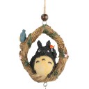 Hanging Decoration Wind Chime with Figure in Circle Natural Motif Leaf and Bell Japanese Rustic Style 4