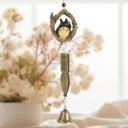 Hanging Decoration Wind Chime with Figure in Circle Natural Motif Leaf and Bell Japanese Rustic Style 6