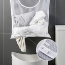 Hanging Mesh Laundry Basket 77 x 50 cm White Polyester with 30 cm Opening Wall-Mounted Laundry Basket for Bathroom 2