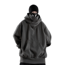 Hanorac bărbați cu glugă și guler înalt Hanorac uni cu simbol și buzunare din bumbac, poliester și spandex Streetwear modern confortabil 2