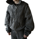 Hanorac bărbați gri din bumbac cu glugă și închidere cu fermoar Hanorac stilat cu un model delicat Îmbrăcăminte sport confortabilă 5