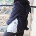 Hanorac damă pufos cu fermoar și glugă cu urechi și motiv animalier Bărbie albă cu broderii Buzunar lateral și coadă Bumbac și poliester 6
