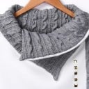 Hanorac lung alb pentru femei cu guler din tricot gri Model împletit Capse decorative de culoare aurie Croi ajustat Poliester și bumbac 3