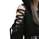 Hanorac pentru femei cu glugă și urechi de pisică Hanorac negru cu model de ochi de pisică și șnururi pe umeri Îmbrăcăminte din bumbac și poliester 3