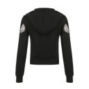 Hanorac scurt negru pentru femei cu fermoar și glugă Motiv cu aripi și trandafiri pe piept și mâneci Tiv ribat și manșete Poliester cu bumbac 3