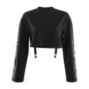 Hanorac scurt pentru femei cu motiv de dragon pe mâneci Croi liber negru Decolteu rotund Benzi cu clipsuri metalice la margine Bumbac cu spandex 1