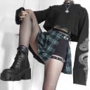Hanorac scurt pentru femei cu motiv de dragon pe mâneci Croi liber negru Decolteu rotund Benzi cu clipsuri metalice la margine Bumbac cu spandex 4