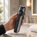 Hår- og skægtrimmer 4i1 til mænd Næse- og kropstrimmer Batteri 1500 mAh Vandtæt IPX7 LCD-display Grå Sæt til hjemmet og frisørsalonen 6