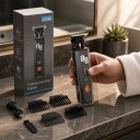 Hår- og skægtrimmer med T-blade til mænd 400 mAh batteri Driftstid 3 timer Gennemsigtigt hus Sort Barbermaskine til konturer og kanter 9